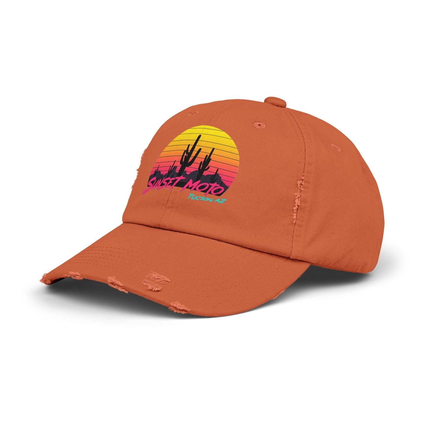 Sunset Moto Distressed Cap - Unisex Vintage Hat for Outdoor Adventures