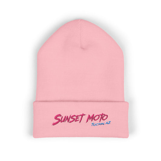 Sunset Moto Embroidered Beanie - Classic Cuffed Winter Hat for Outdoor Adventures