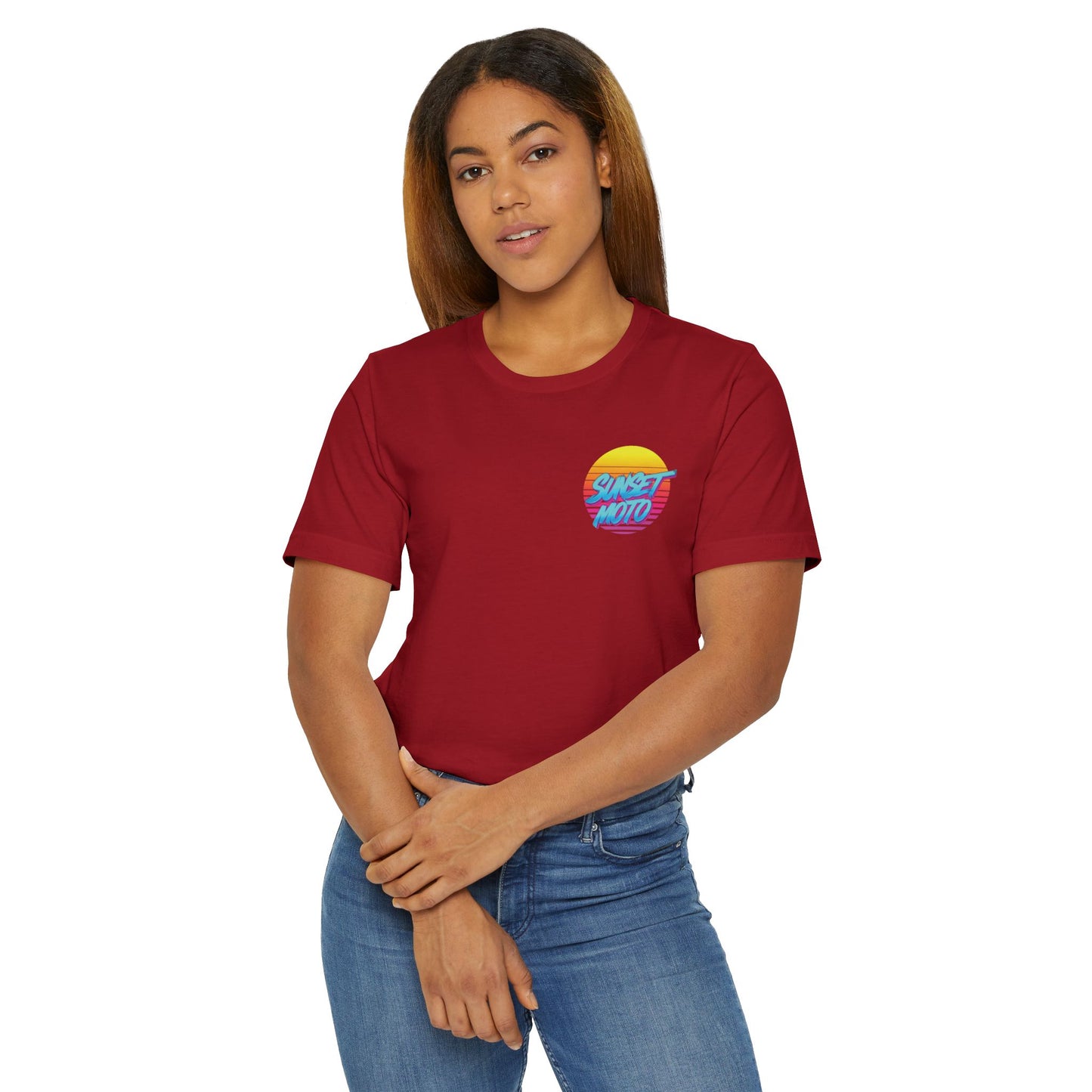 Sunset Moto Brush Unisex Jersey T-Shirt – Vintage Aesthetic Tee for Motorcycle Lovers