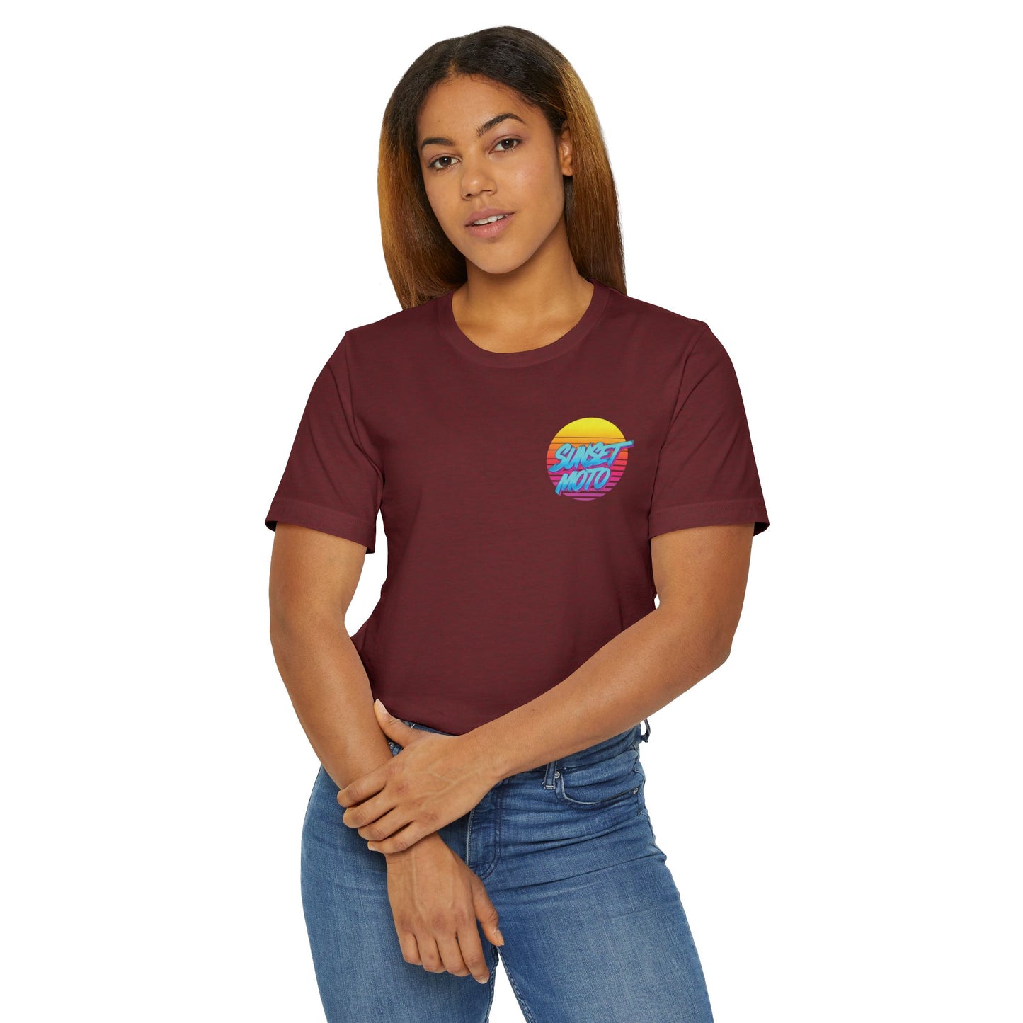 Sunset Moto Brush Unisex Jersey T-Shirt – Vintage Aesthetic Tee for Motorcycle Lovers